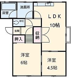 中本ビル 4階2LDKの間取り