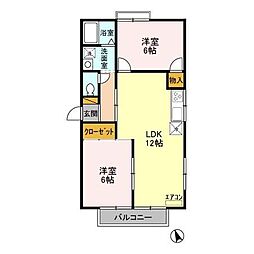 ヴェルメゾンおゆみ野D棟 2LDKの間取図画像