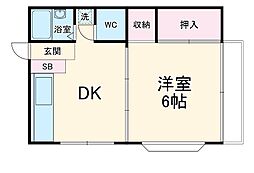 二葉フラット 1階1DKの間取り