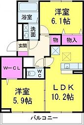 ラ　ティーダ 1階2LDKの間取り