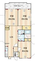 ウィンダム宮前 2階3LDKの間取り