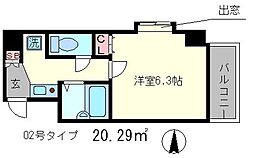 ベラジオ四条堀川 7階1Kの間取り
