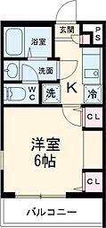 ヴィラ東中神 2階1Kの間取り