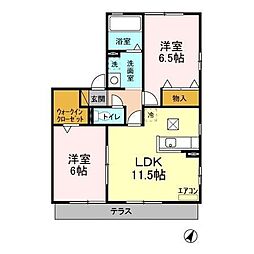 東武野田線 梅郷駅 徒歩16分の賃貸アパート 1階2LDKの間取り