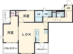 The MANOR KYODO 5階2LDKの間取り