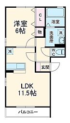 ロイヤルヒル共栄　I 2階1LDKの間取り