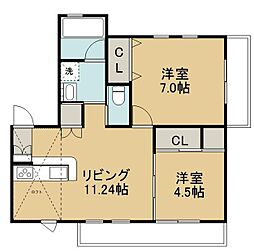 サンヒルつくほ 2階2LDKの間取り