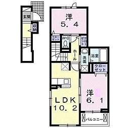 カルム　ヴィラージュ 2階2LDKの間取り