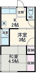 旭ハウス 2階2Kの間取り