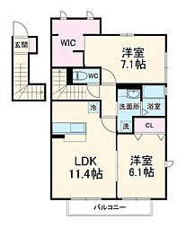 パークアベニュー　Ａ 2階2LDKの間取り
