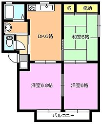 積水タウンコート　C 2階3DKの間取り