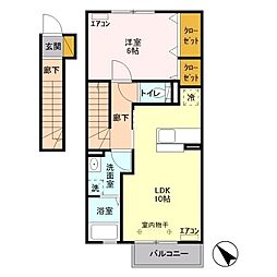 東武野田線 愛宕駅 徒歩12分の賃貸アパート 2階1LDKの間取り