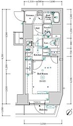 アンベリール王子 8階1Kの間取り