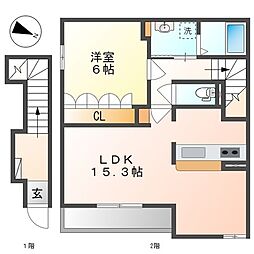 グリーンリーフ 2階1LDKの間取り