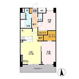アンクレージュ 7階2LDKの間取り