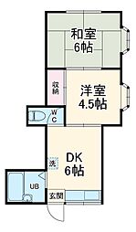 ドエル山手 1階2DKの間取り