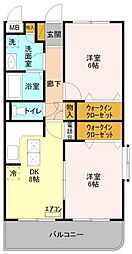 グレースコート法典 3階2LDKの間取り