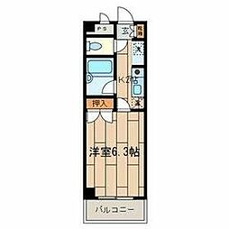 京王高尾線 山田駅 徒歩5分の賃貸マンション 5階1Kの間取り