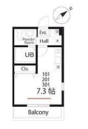 ハーミットクラブハウスセレスト 2階ワンルームの間取り