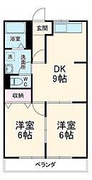レジデンスモリタB 2LDKの間取図画像