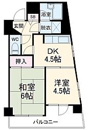 ライオンズマンション千葉東 11階2DKの間取り