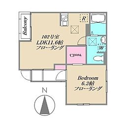 寿 1階1LDKの間取り