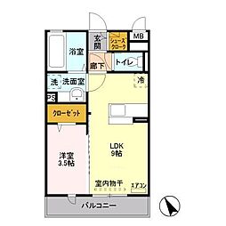 サンローズ 2階1LDKの間取り