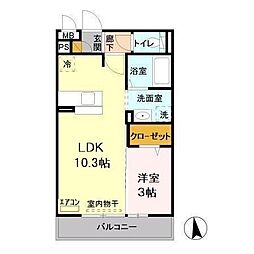 メリーパレス 1LDKの間取図画像