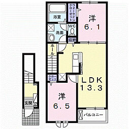 モナローム・シェリI 2階2LDKの間取り
