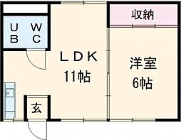 大手町ハイツ 2階1LDKの間取り
