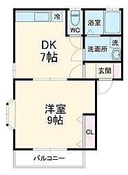 鈴蘭荘　6号棟 2階1DKの間取り