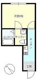 クーネル絹ヶ丘 2階1Kの間取り