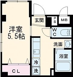 レピュア池上レジデンス 1階1Kの間取り
