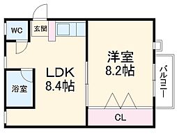 名古屋市営名城線 新瑞橋駅 徒歩7分の賃貸マンション 2階1LDKの間取り