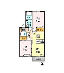 グランコンフォート磯原 2階2DKの間取り