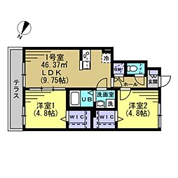 メゾン雅II 1階2DKの間取り