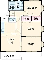 ハイツ　ラ・ペーラ 1階3LDKの間取り