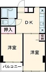 取手細井ハイム 3階2DKの間取り