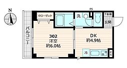 日暮里舎人ライナー 熊野前駅 徒歩4分の賃貸マンション 3階1DKの間取り