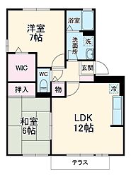 セジュール安井 1階2LDKの間取り