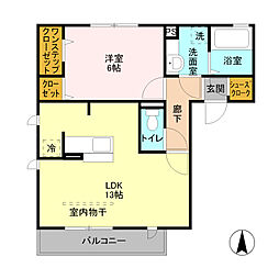 JR武蔵野線 越谷レイクタウン駅 徒歩13分の賃貸アパート 2階1LDKの間取り