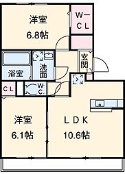 カーザ・ビアンカ 2LDKの間取図画像