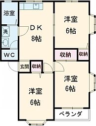 フラワーアネックス 2階3DKの間取り