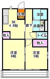 カルボナーラB棟 1階2DKの間取り