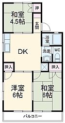 ドミール野田 1階3DKの間取り