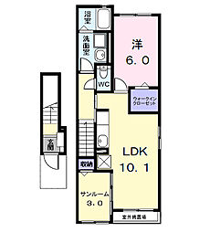 名鉄津島線 甚目寺駅 徒歩26分の賃貸アパート 2階1LDKの間取り