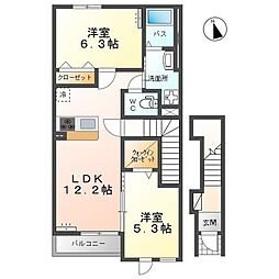 グランコート高萩 2階2LDKの間取り