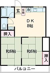 サンハイム 2階2DKの間取り