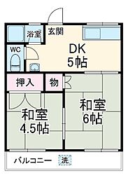 青葉ハイツ 2階2DKの間取り