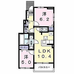 JR中央線 八王子駅 バス15分 一本松下車 徒歩2分の賃貸アパート 1階2LDKの間取り